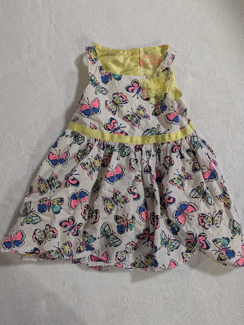 100% Cotton Cherokee Girls 4T Butterfly Dress with Vibrant Yellow, Pink Colors